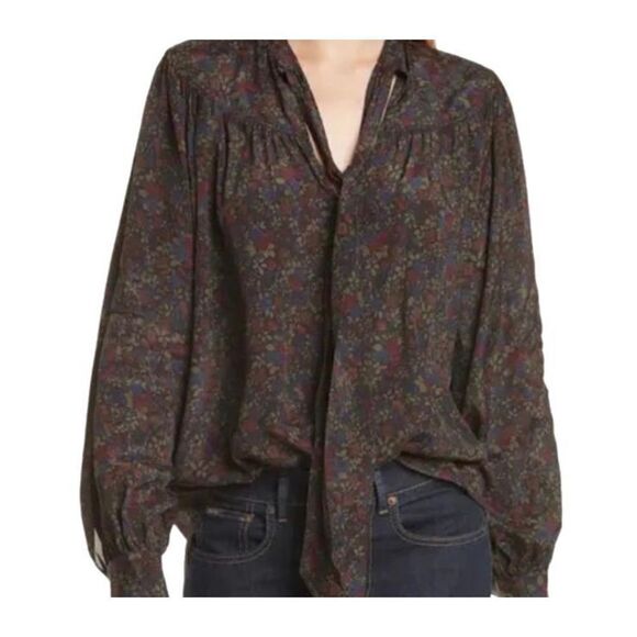 Polo Ralph Lauren Multicolor Fall Floral Print Tie Neck Shirt Blouse Size Small - Picture 15 of 15